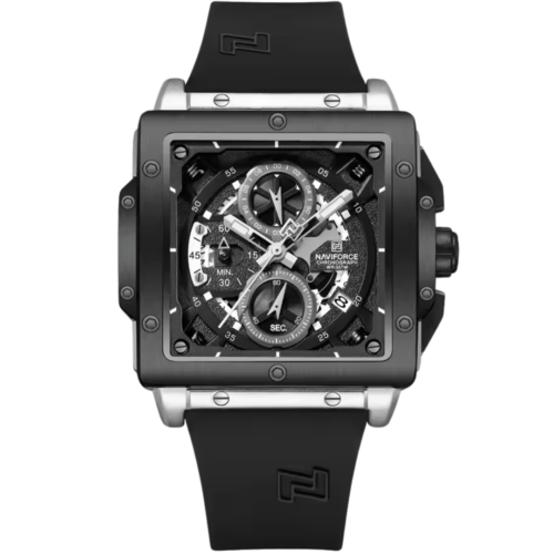 Black square chronograph watch for men with dual-tone bezel and tactical sub-dials – Dapper Watches.