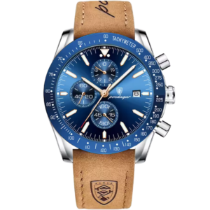 Zeryth Chronova Pulse blue chronograph watch for men with tan leather strap – Dapper Watches