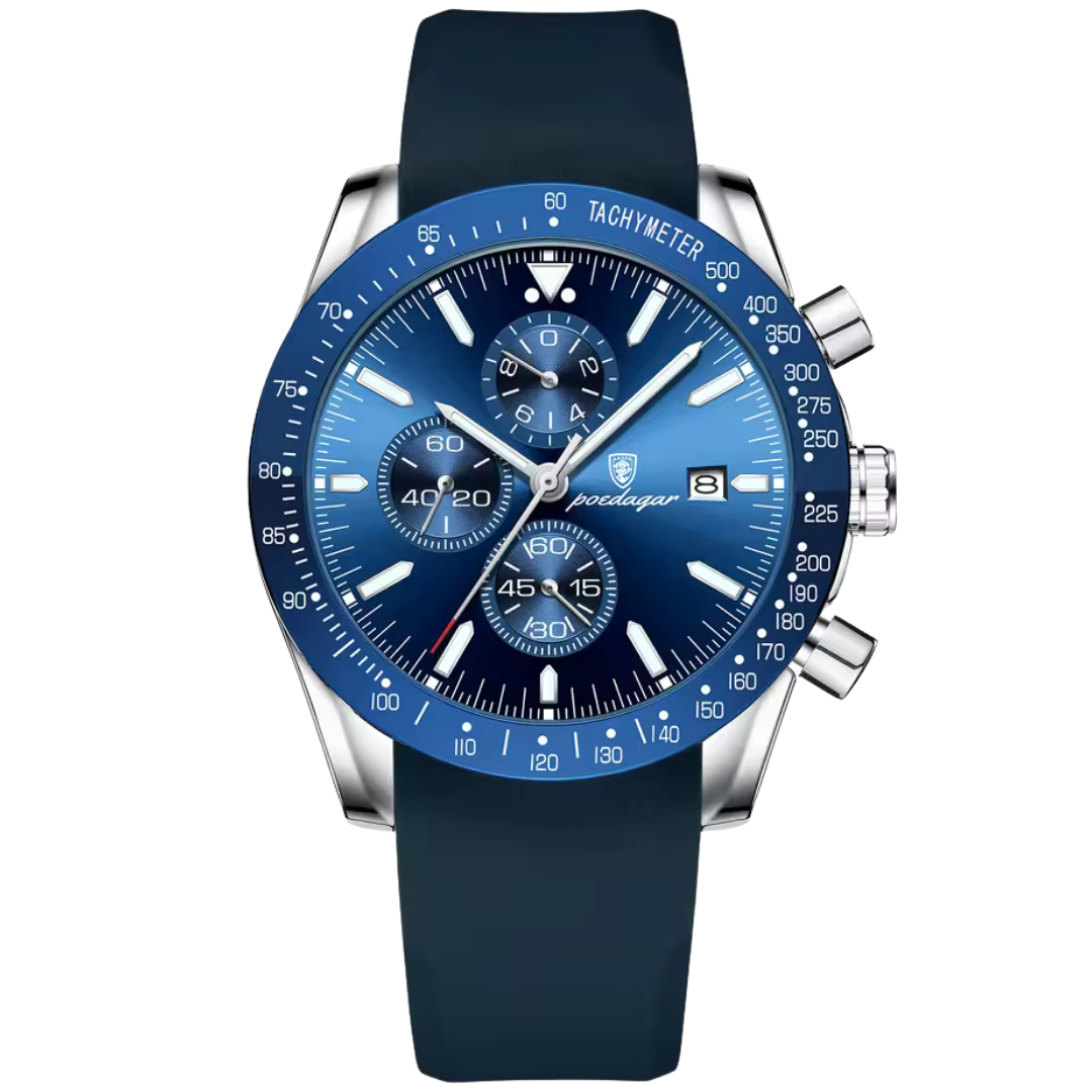 Thalyros Chronova Pulse deep blue chronograph watch for men with oceanic dial and silver accents – Dapper Watches